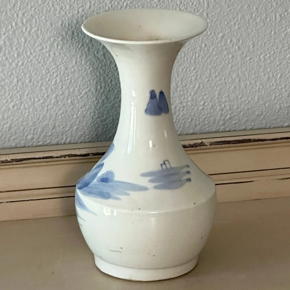 Antique Japanese Sometsuke Blue White Porcelain Landscape Vase 19th Century